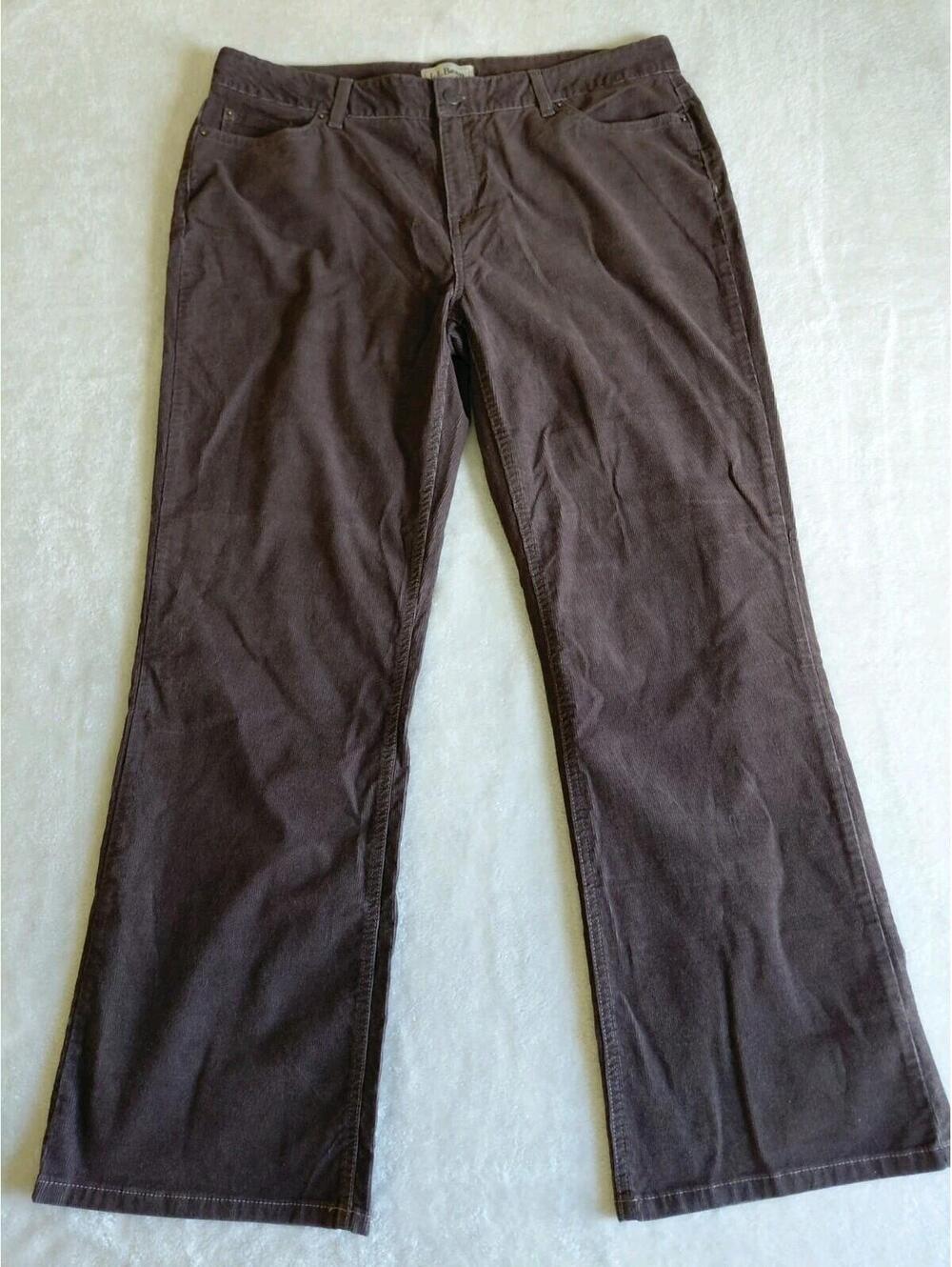 LL Bean Womens Pants 18 Corduroy Brown Straight Fit Wide Leg Stretch
